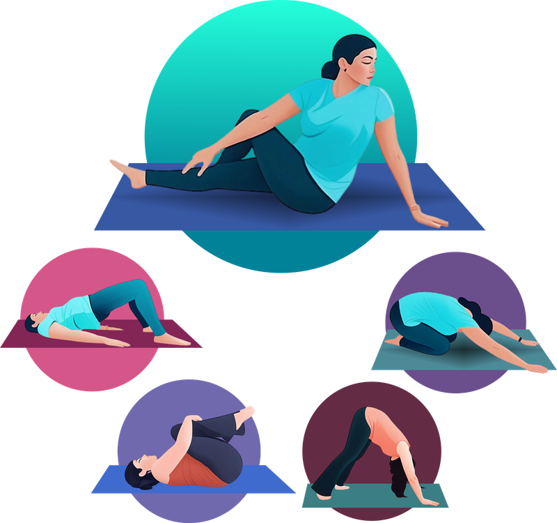 Illustrated stretches from a Reach routine